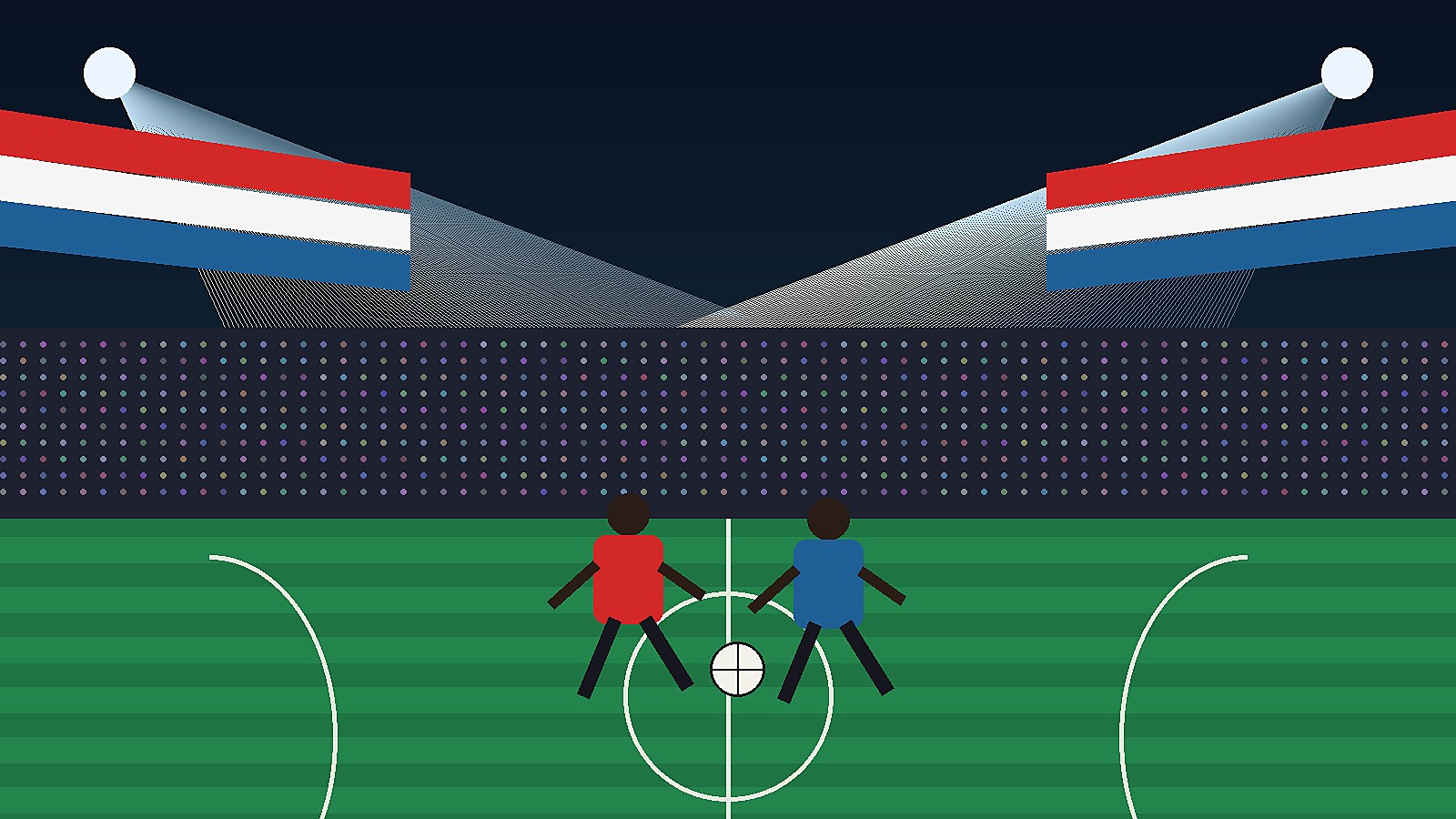 Original editorial illustration of a generic international soccer match for Sportsfila coverage of Canada vs Bosnia-Herzegovina.