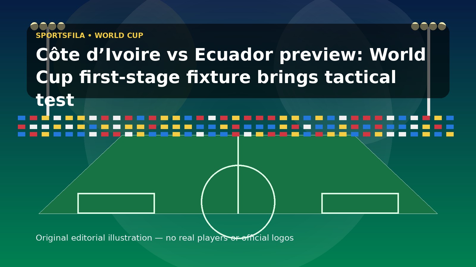 Editorial illustration for Sportsfila article: Côte d’Ivoire vs Ecuador preview: World Cup first-stage fixture brings tactical test