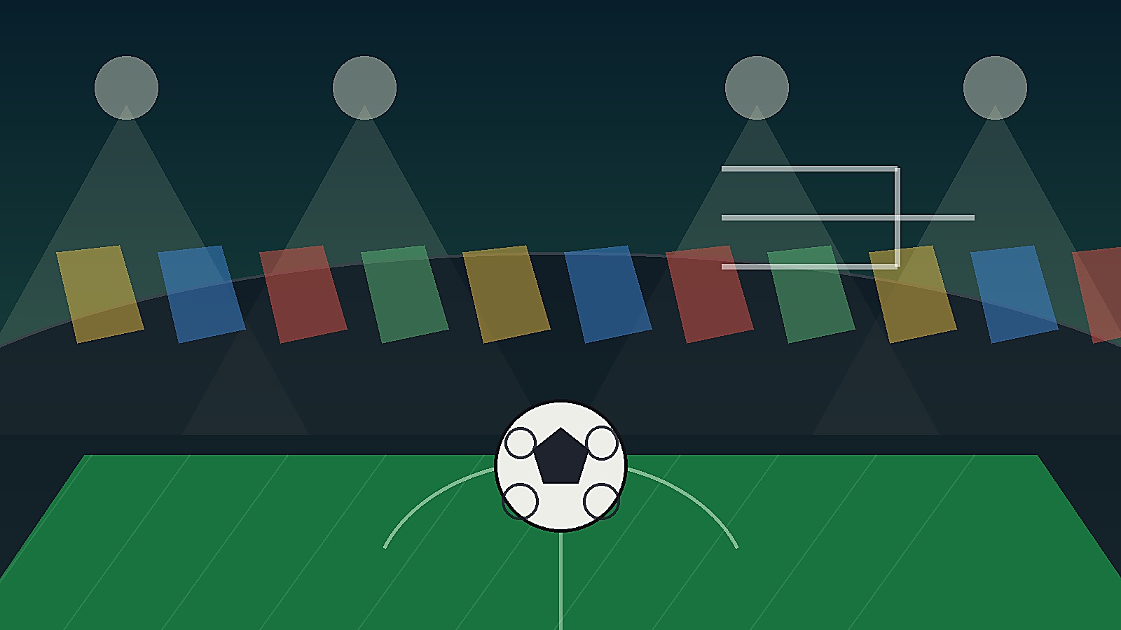Original Sportsfila editorial illustration showing a generic World Cup knockout race graphic with stadium, bracket lines and no official logos.