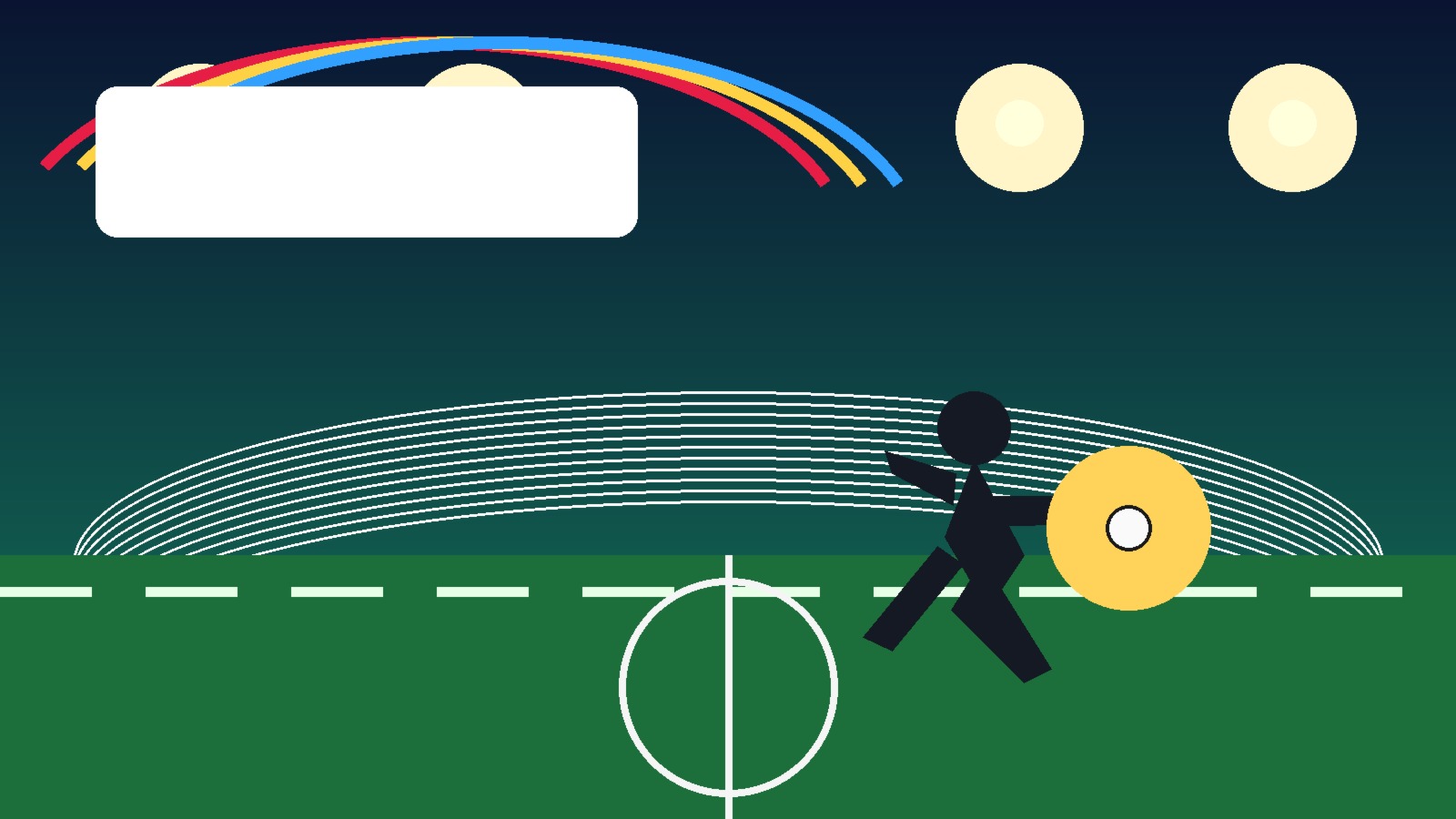Original editorial illustration of a generic footballer celebrating in a stadium; no real players or logos.