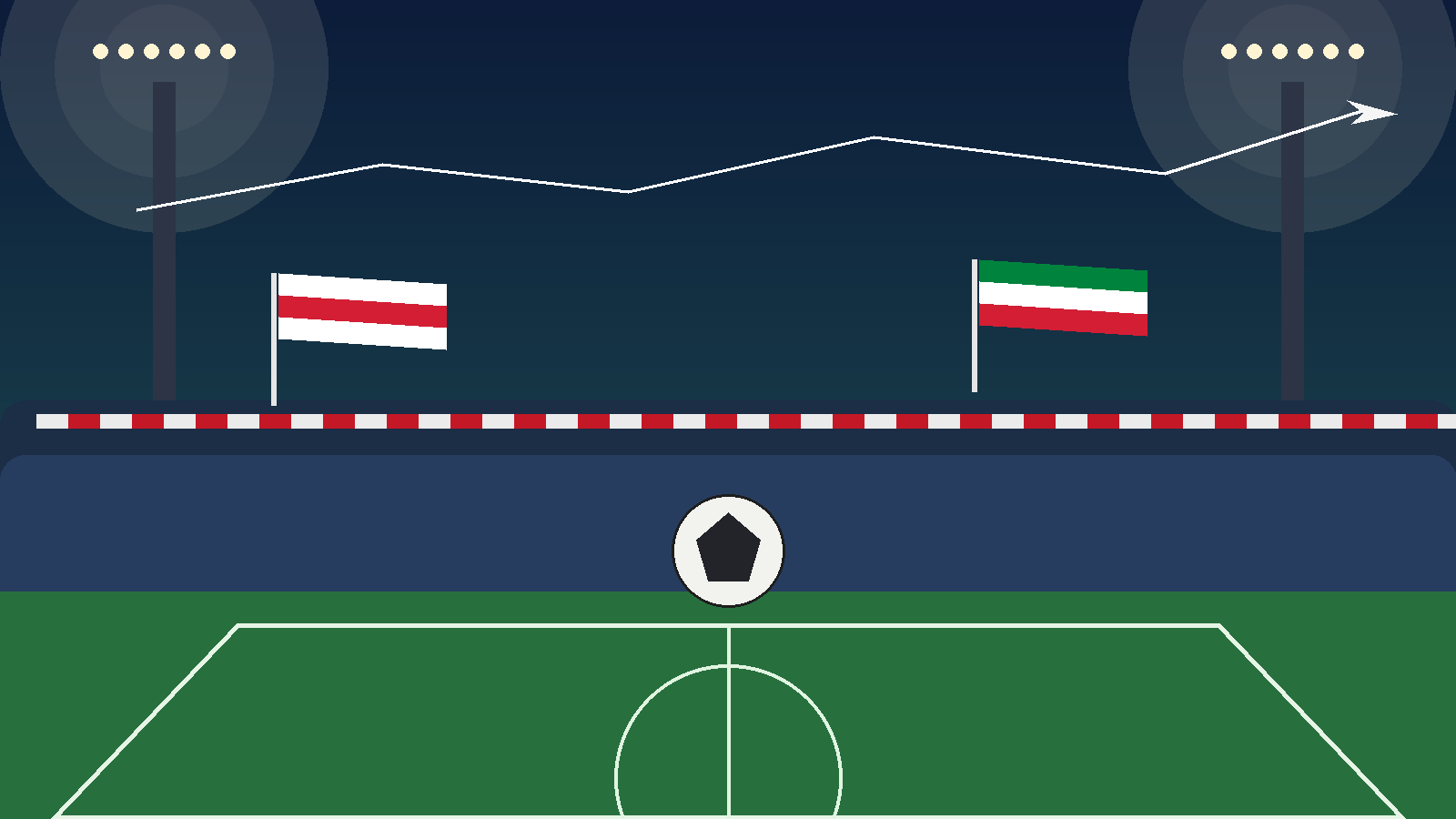 Original Sportsfila editorial illustration of a football stadium and team travel before a World Cup match