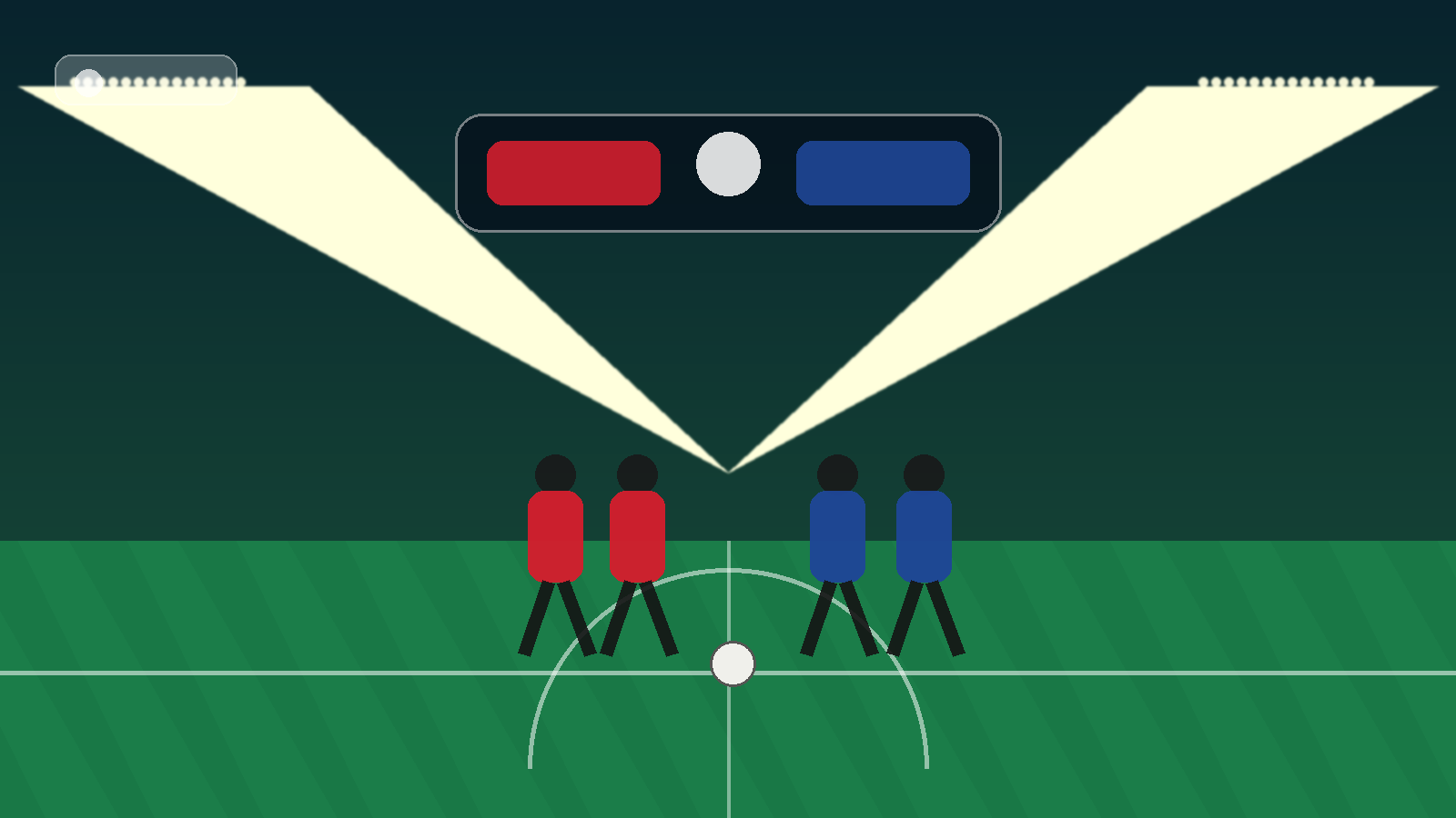 Original Sportsfila editorial illustration of a generic World Cup soccer match scene under stadium lights.