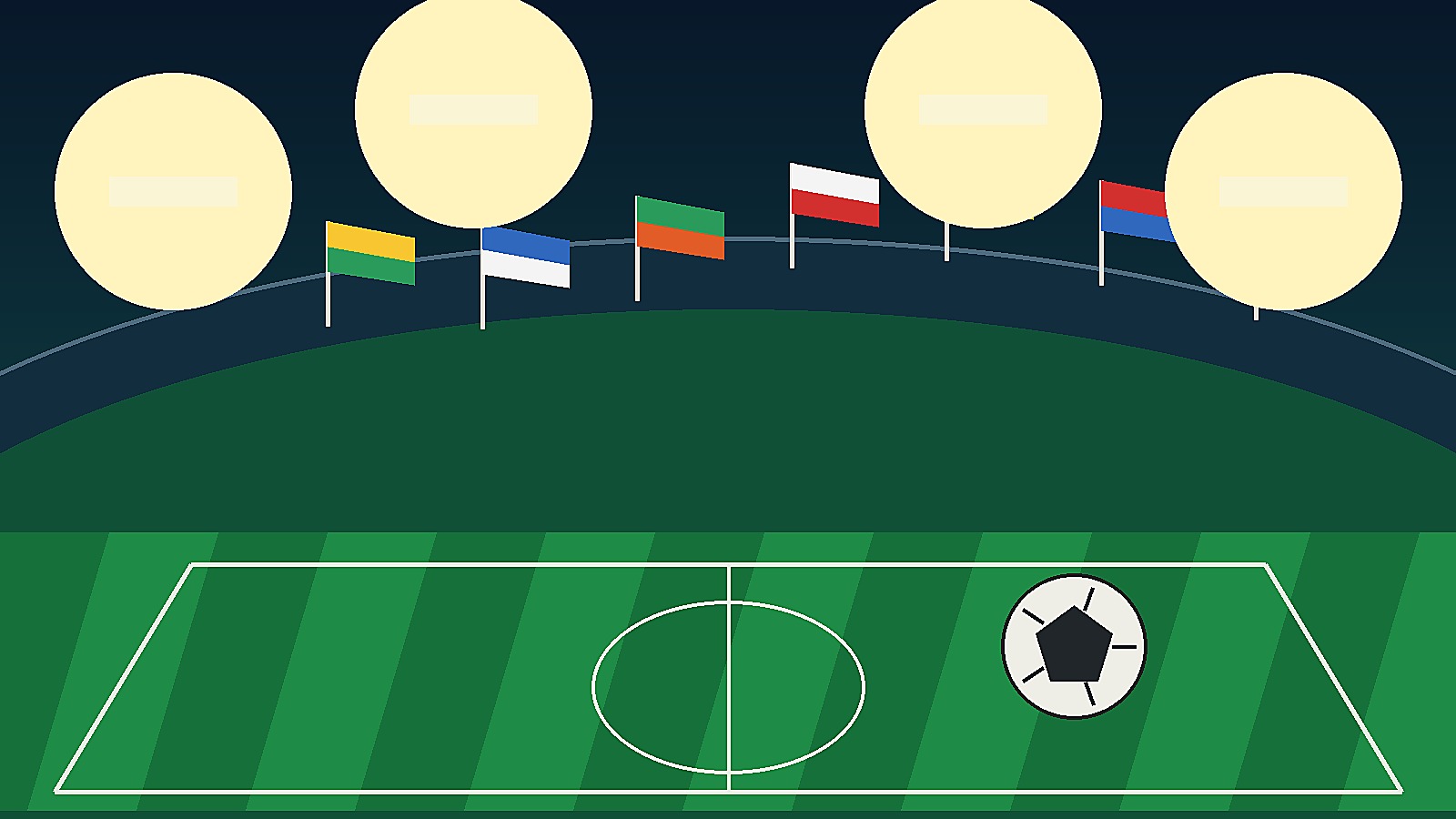 Original Sportsfila editorial illustration of a World Cup soccer matchday in a generic stadium; no third-party photo rights used.