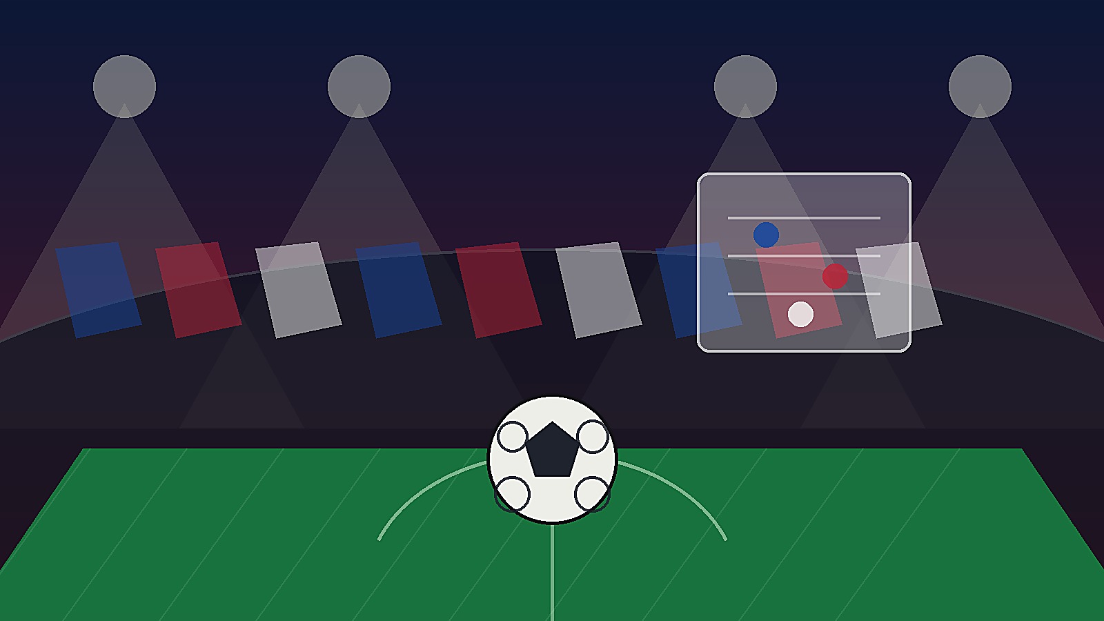 Original Sportsfila editorial illustration for a USMNT vs Turkiye World Cup preview, with generic soccer imagery and no real players or logos.