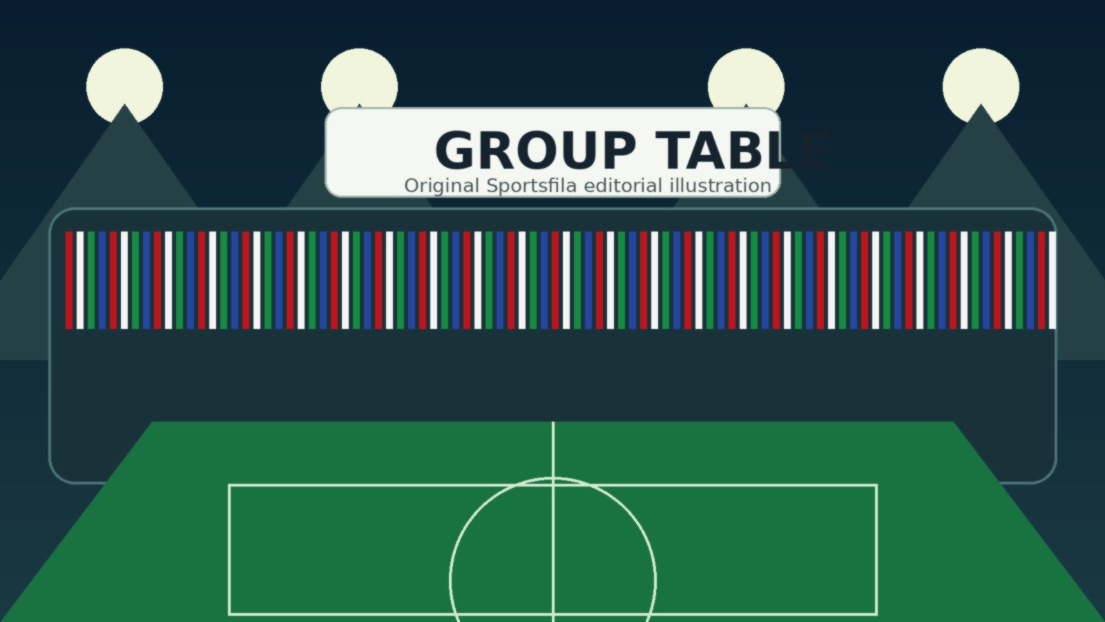 Original Sportsfila editorial illustration for World Cup Group H standings: Spain, Cabo Verde, Saudi Arabia and Uruguay all level